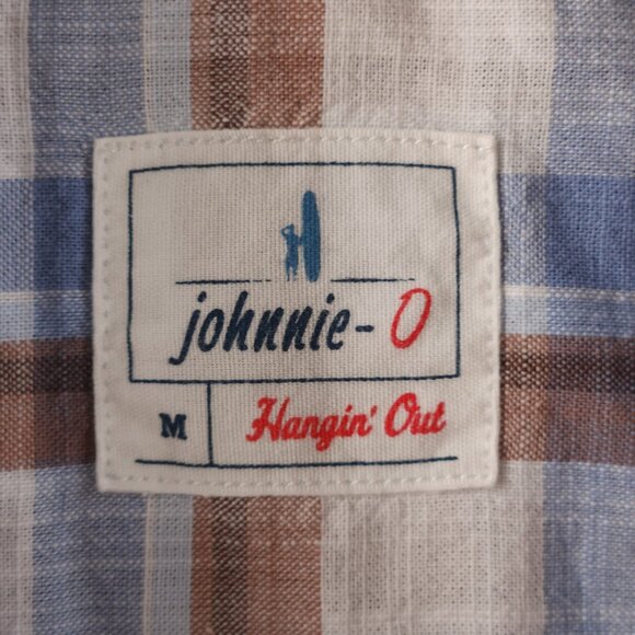 Johnnie-o Plaid Blue Brown Button Up Shirt Medium Lightweight Short Sleeve - Picture 10 of 13